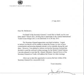 Генеральный секретарь ООН Пан Ги Мун направил приветственный адрес участникам InterSeliger