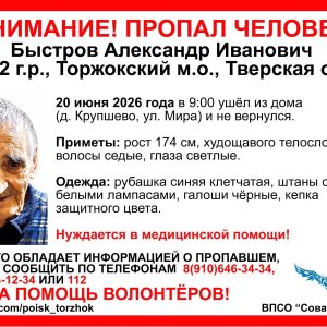 фото Нужны свидетельства по поиску Александра Быстрова, пропавшего в Торжокском муниципальном округе