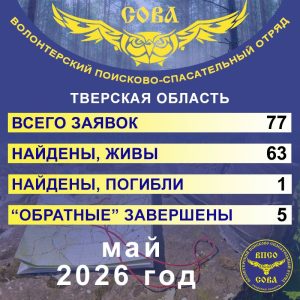 фото Поисково-спасательный отряд "Сова" опубликовал статистику поисков за май 2026 года
